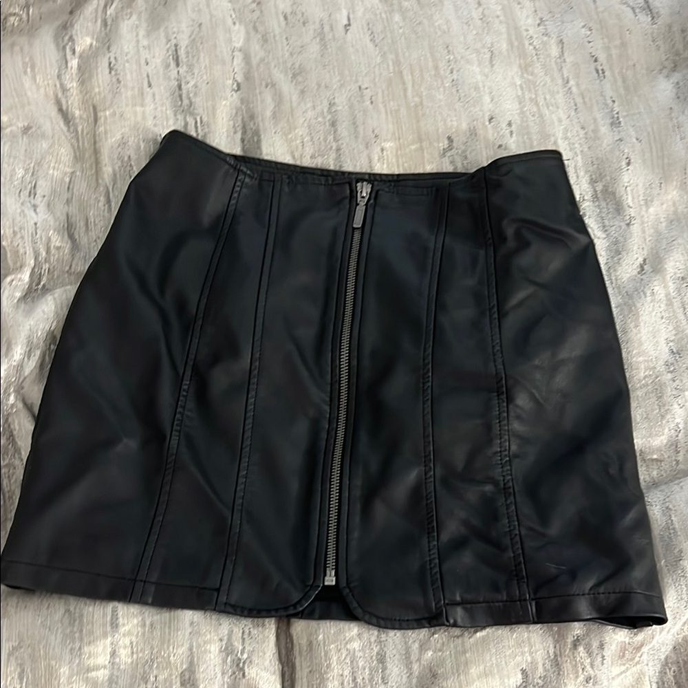 Free People Black Pencil Mini Leather Skirt With Zipper